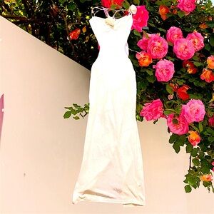 White Spaghetti-Strap Maxi Dress - Elegant Women's Evening Dress